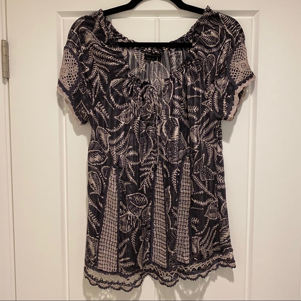 BCBG silk and macrame top